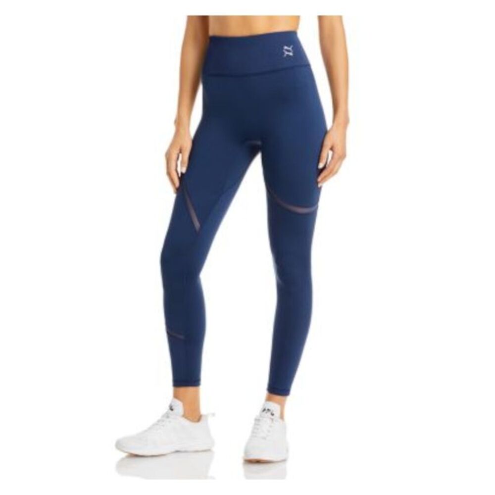 PUMA Womens Navy Stretch Mesh Inset Waistband Active Wear Skinny Leggings S